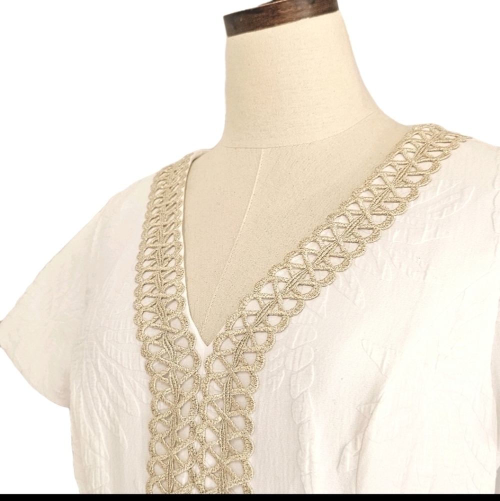Lilly Pulitzer White and Gold Arie Stretch Short Minimal Luxury Shift Dress SZ 8 - Picture 5 of 16